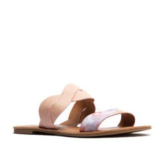 Tie Dye & Blush Double Band Slide Sandals - Picture 2 of 5